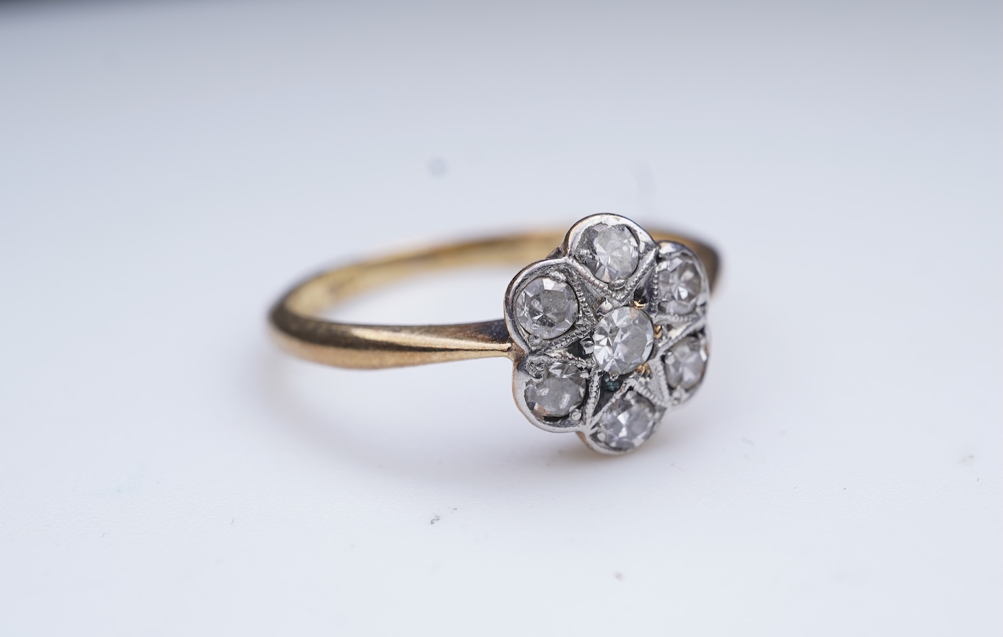 A diamond cluster ring, early 20th century